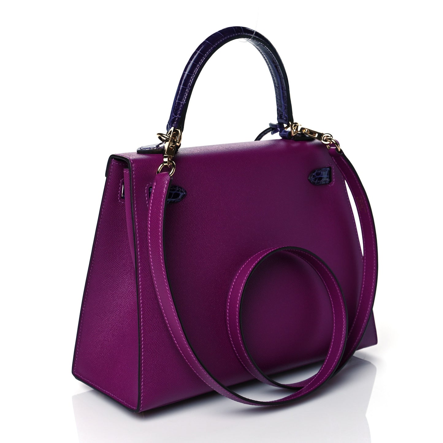 Madame Calfskin Shiny Niloticus Crocodile Kelly Sellier Touch 25 Anemone Amethyst