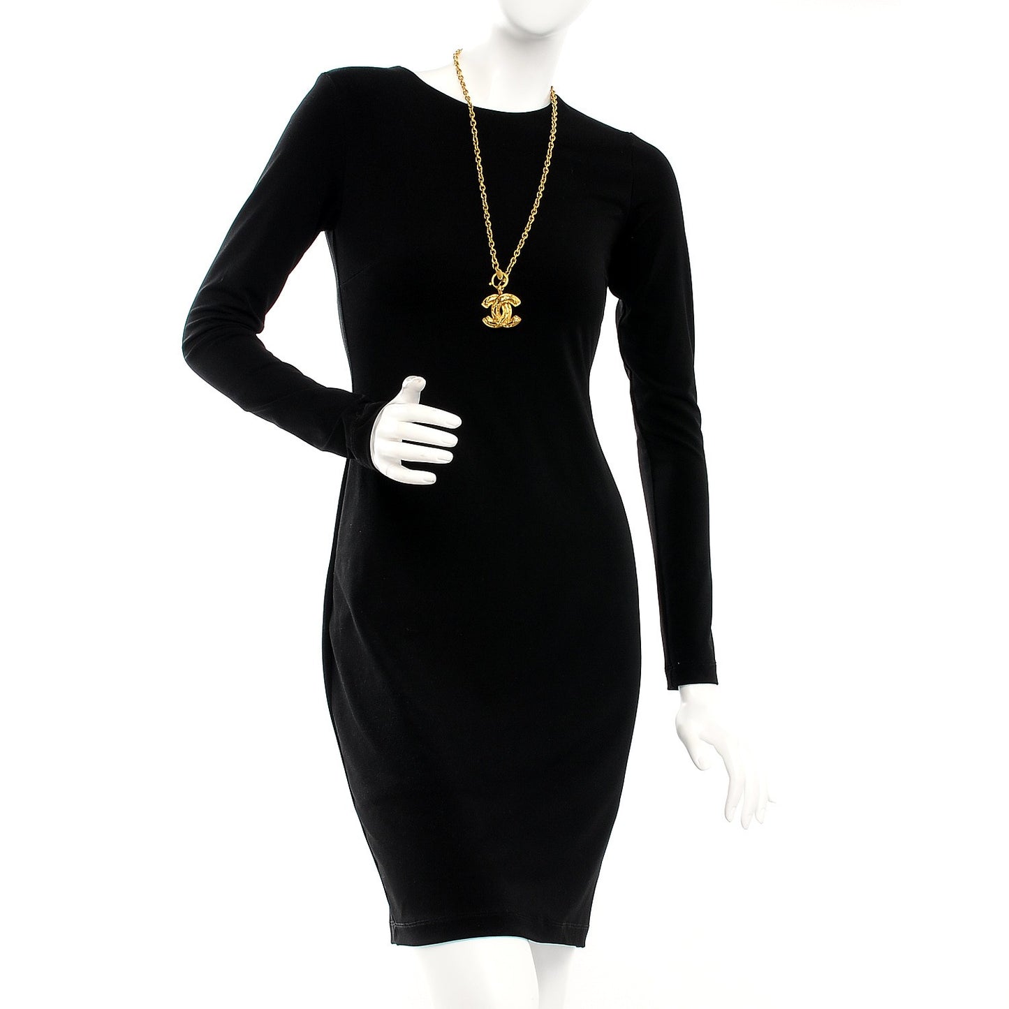 Quilted CC Long Necklace Gold