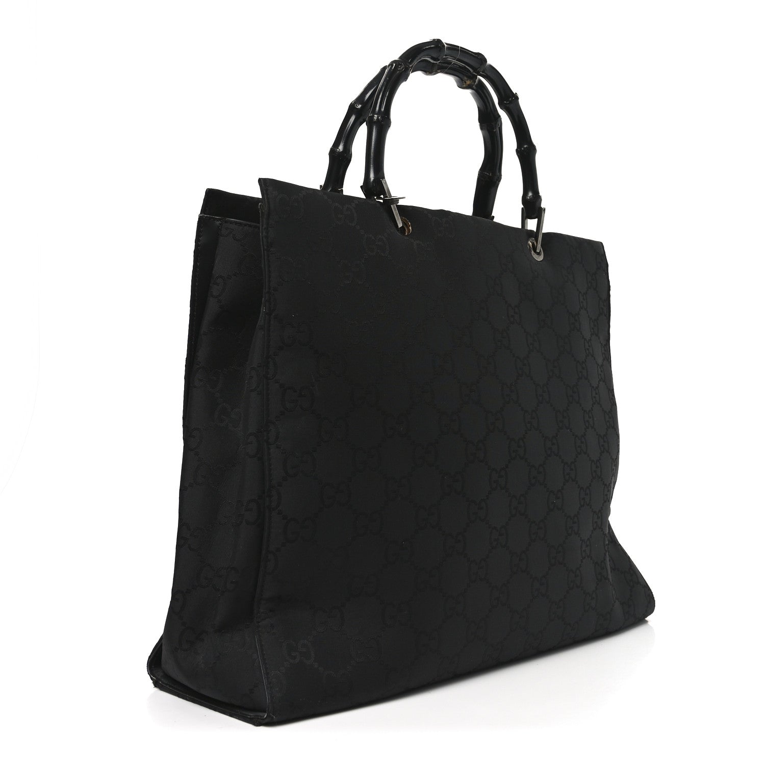 Gucci Nylon Monogram Large Bamboo Shopper Tote Black 3 of 20