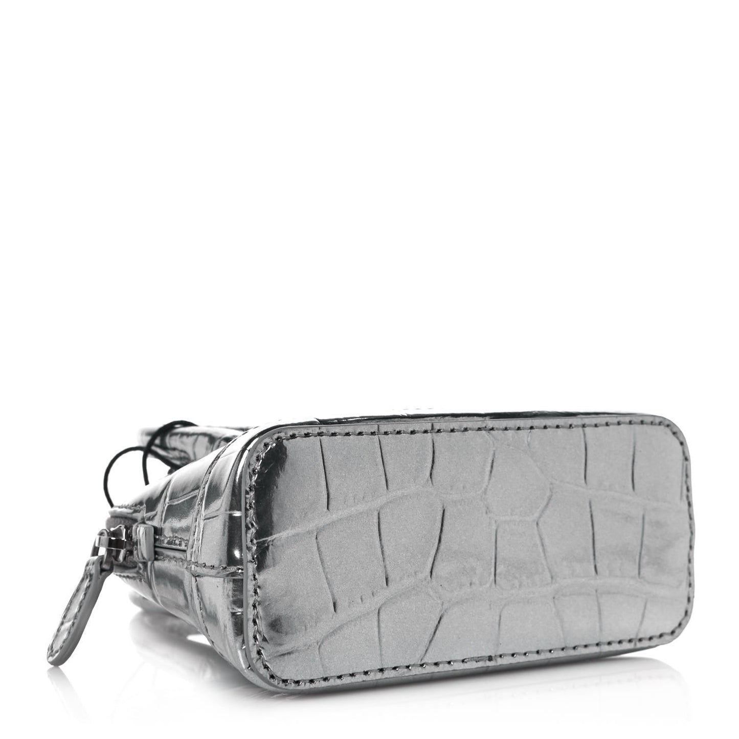Metallic Calfskin Logo Crocodile Embossed Mini Ville Top Handle Bag Silver Black