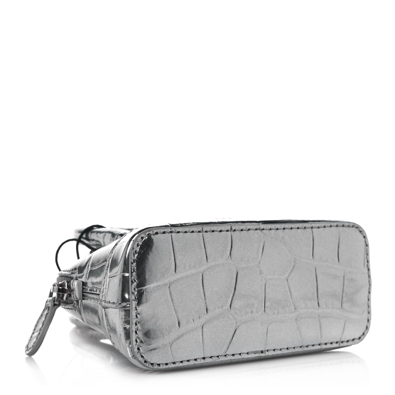 Balenciaga Metallic Calfskin Logo Crocodile Embossed Mini Ville Top Handle Bag Silver Black 4 of 12