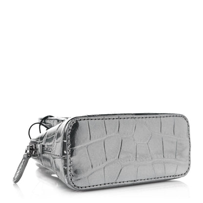 Balenciaga Metallic Calfskin Logo Crocodile Embossed Mini Ville Top Handle Bag Silver Black 4 of 12