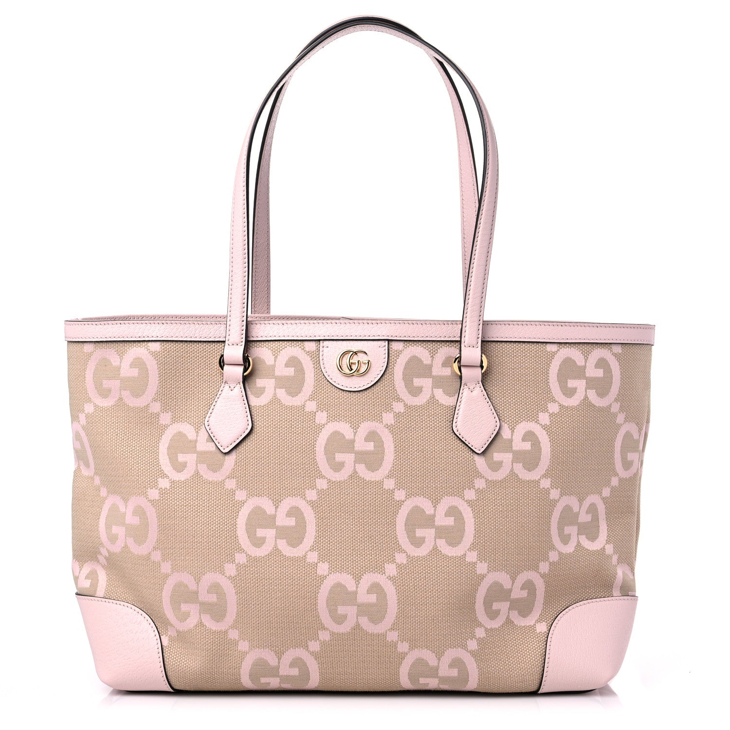 product image of GUCCI Monogram Jumbo GG Textured Calfskin Medium Ophidia Shopping Tote Beige Light Pink FASHIONPHILE