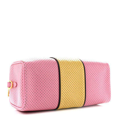 Prada Saffiano Perforated Striped Shoulder Bag Pink Yellow Black 4 of 15