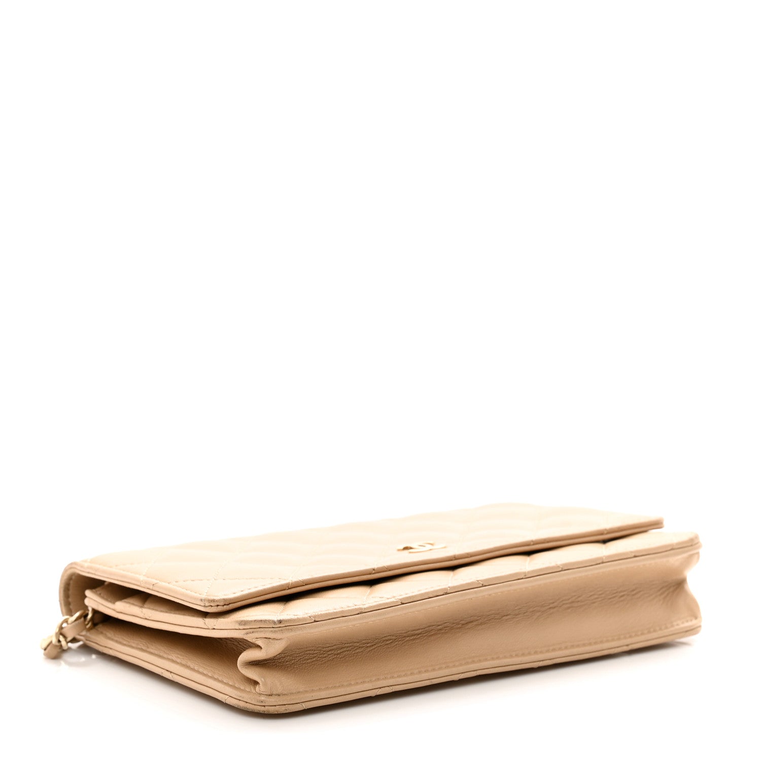 Chanel Lambskin Quilted Wallet On Chain WOC Beige 4 of 12