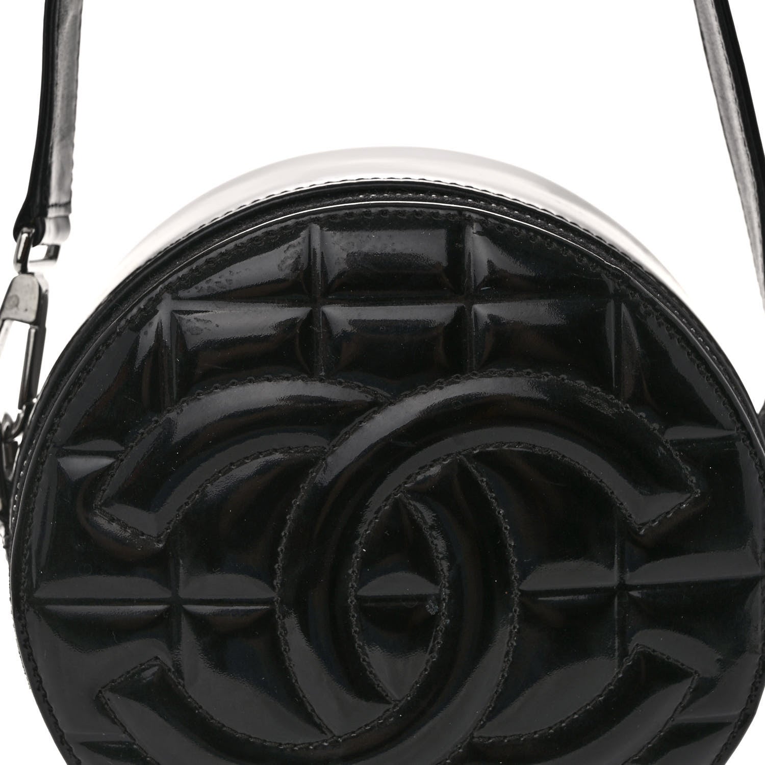 Chanel Patent Quilted CC Chocolate Bar Round Shoulder Bag Black 8 of 13