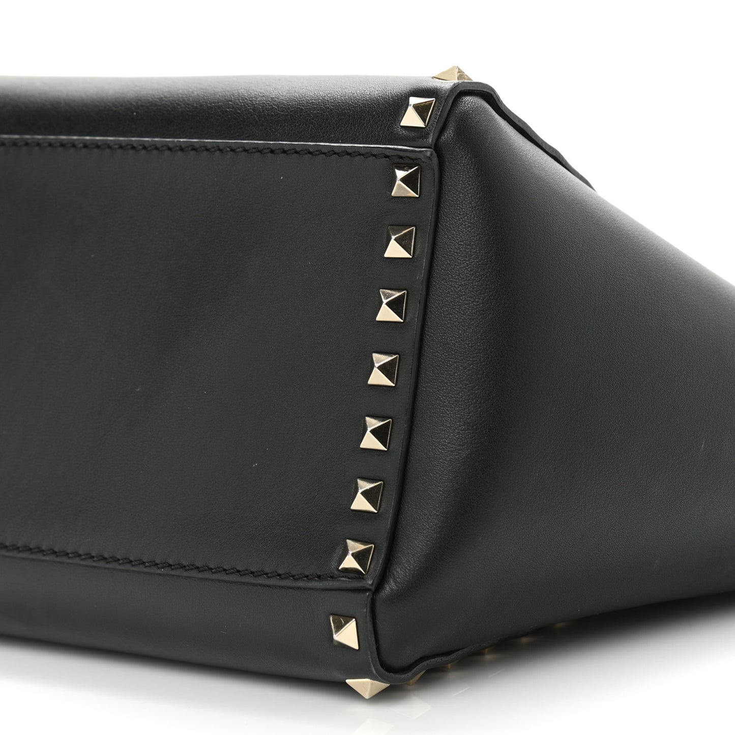 Vitello Small Rockstud Double Handle Tote Black