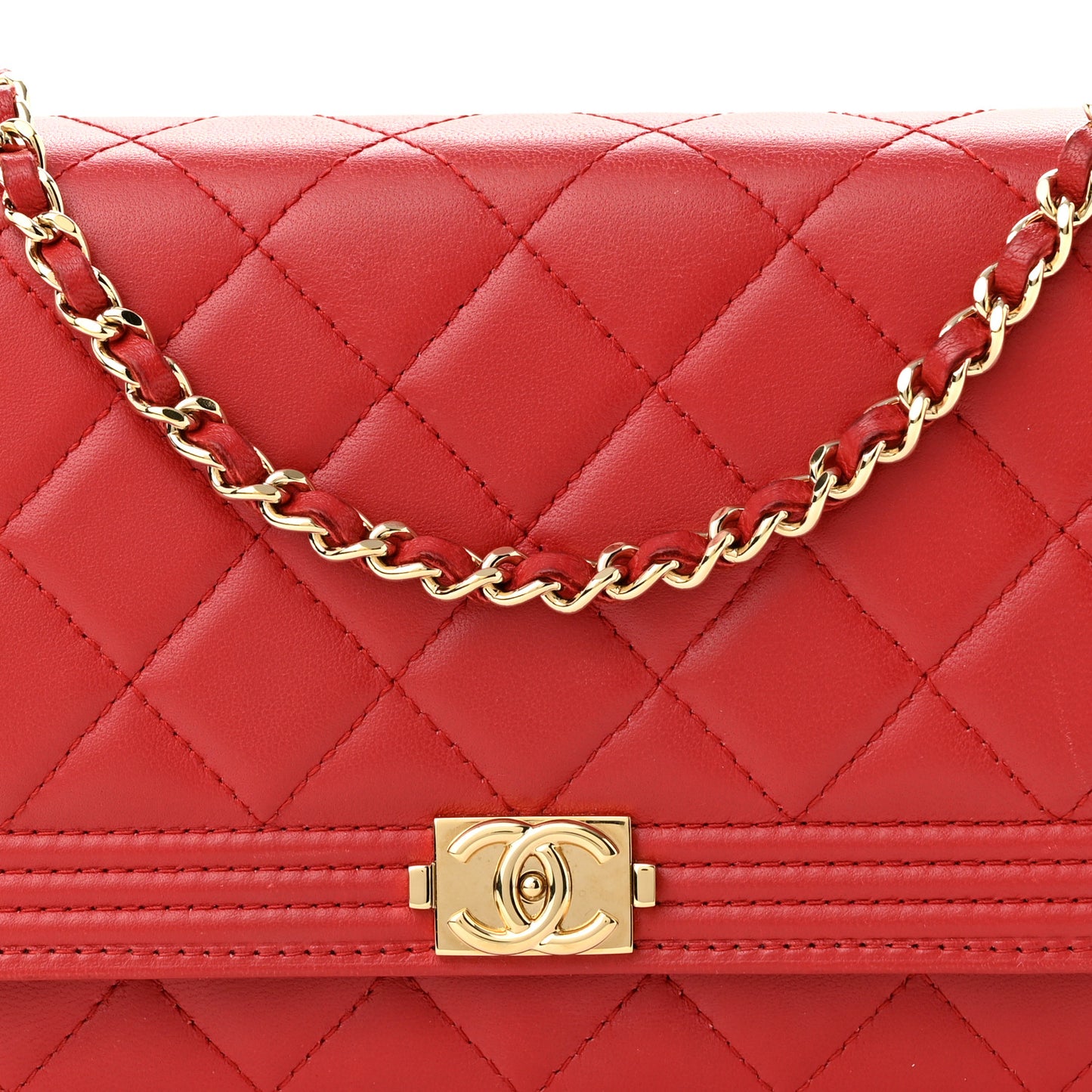 Lambskin Quilted Boy Wallet On Chain WOC Red