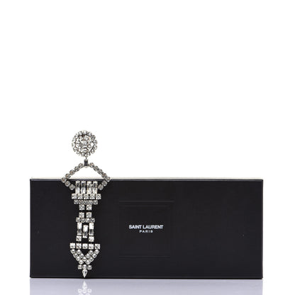 Saint Laurent Crystal Oversized Smoking Clip On Drop Earring Silver 4 of 4