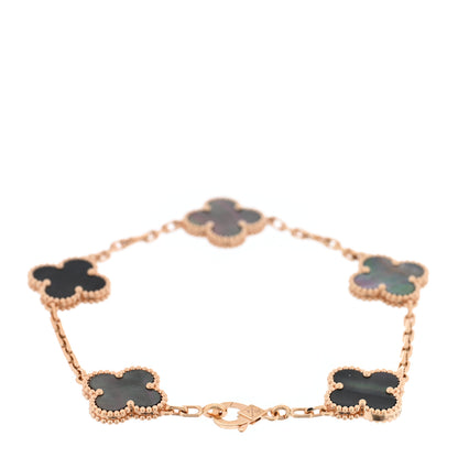 Van Cleef & Arpels 18K Rose Gold Gray Mother of Pearl 5 Motifs Vintage Alhambra Bracelet 2 of 4