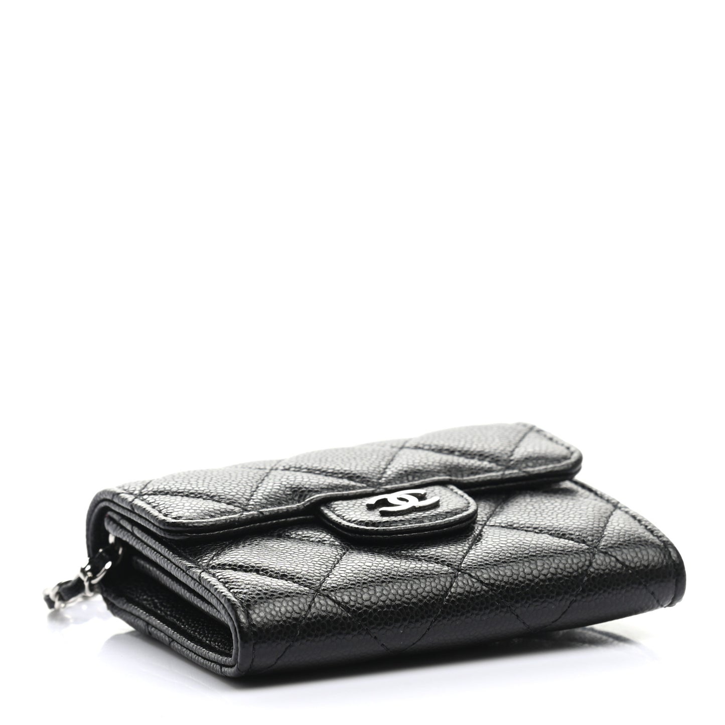 Caviar Quilted Flap Card Holder On Chain Black