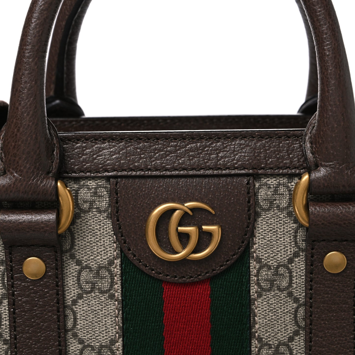 GG Supreme Monogram Textured Dollar Calfskin Web Medium Ophidia Tote Bag Beige Ebony