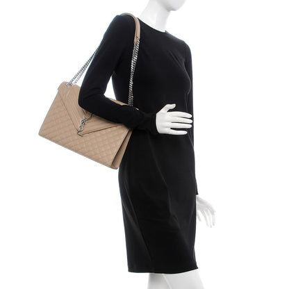 Saint Laurent Grain De Poudre Large Tri-Quilt Monogram Satchel Dark Beige 2 of 8