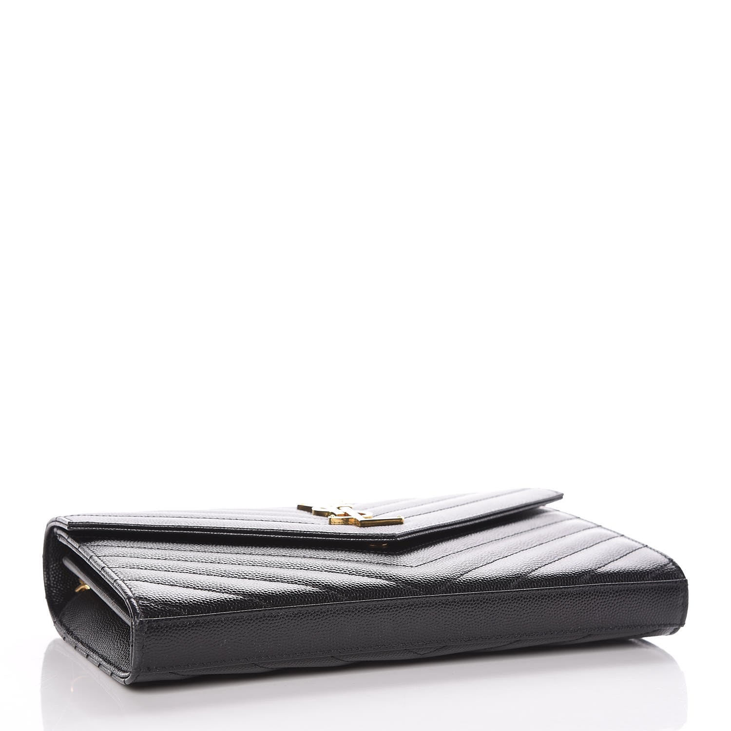 Saint Laurent Grain De Poudre Matelasse Chevron Monogram Chain Wallet Black 4 of 17