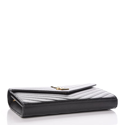 Saint Laurent Grain De Poudre Matelasse Chevron Monogram Chain Wallet Black 4 of 17