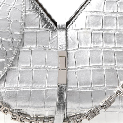 Givenchy Metallic Calfskin Croc Embossed Small Cut Out Shoulder Bag Silver 7 of 8