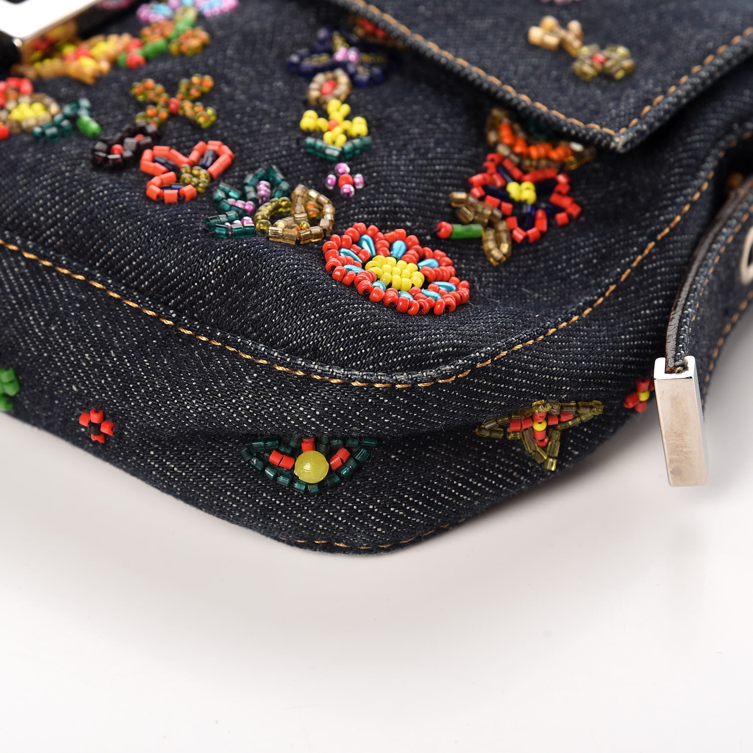 Fendi Denim Ricami Beaded Baguette Blue 11 of 14