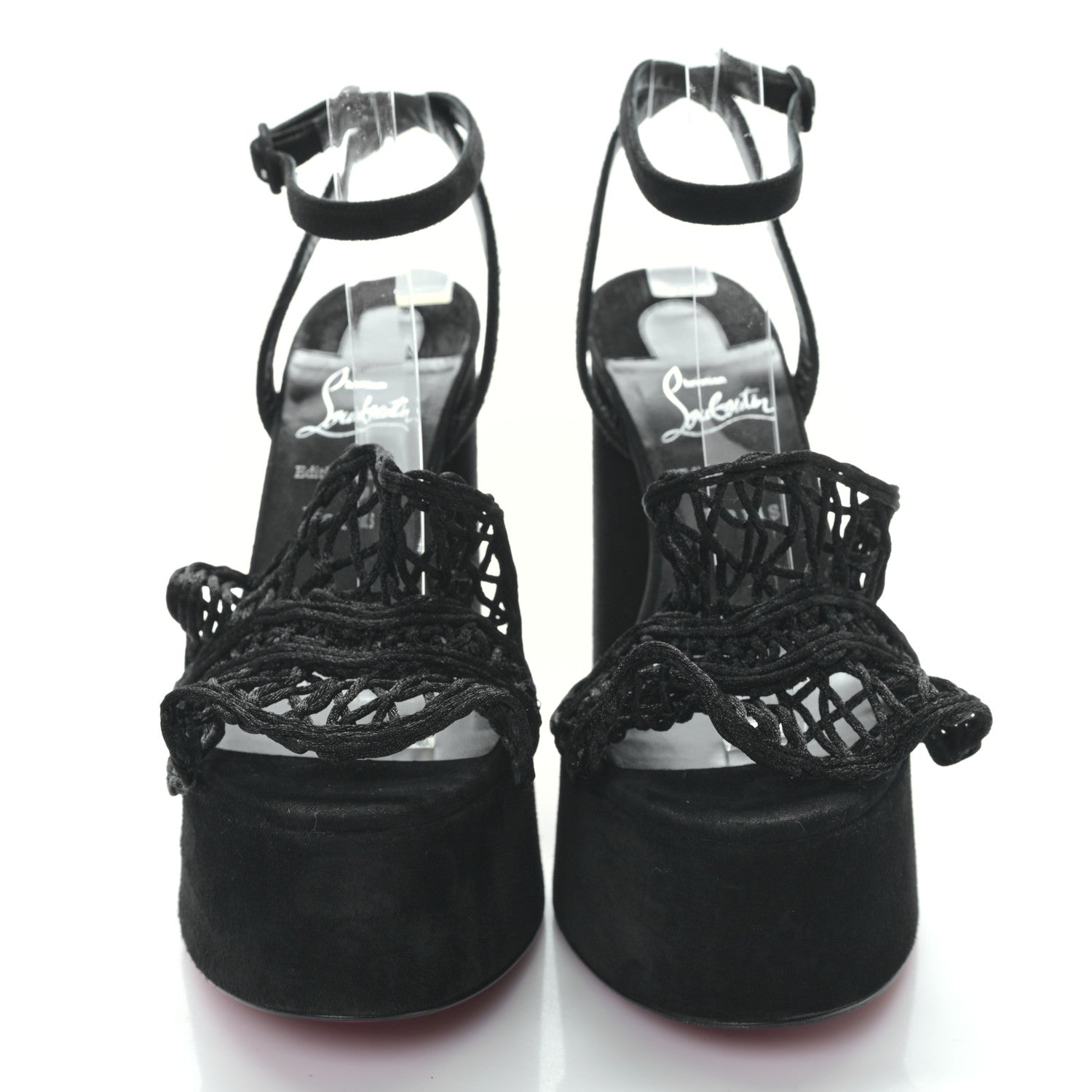 Christian Louboutin Velvet Kid Resille Deia Frou Alta Sandals 38 Black 2 of 7