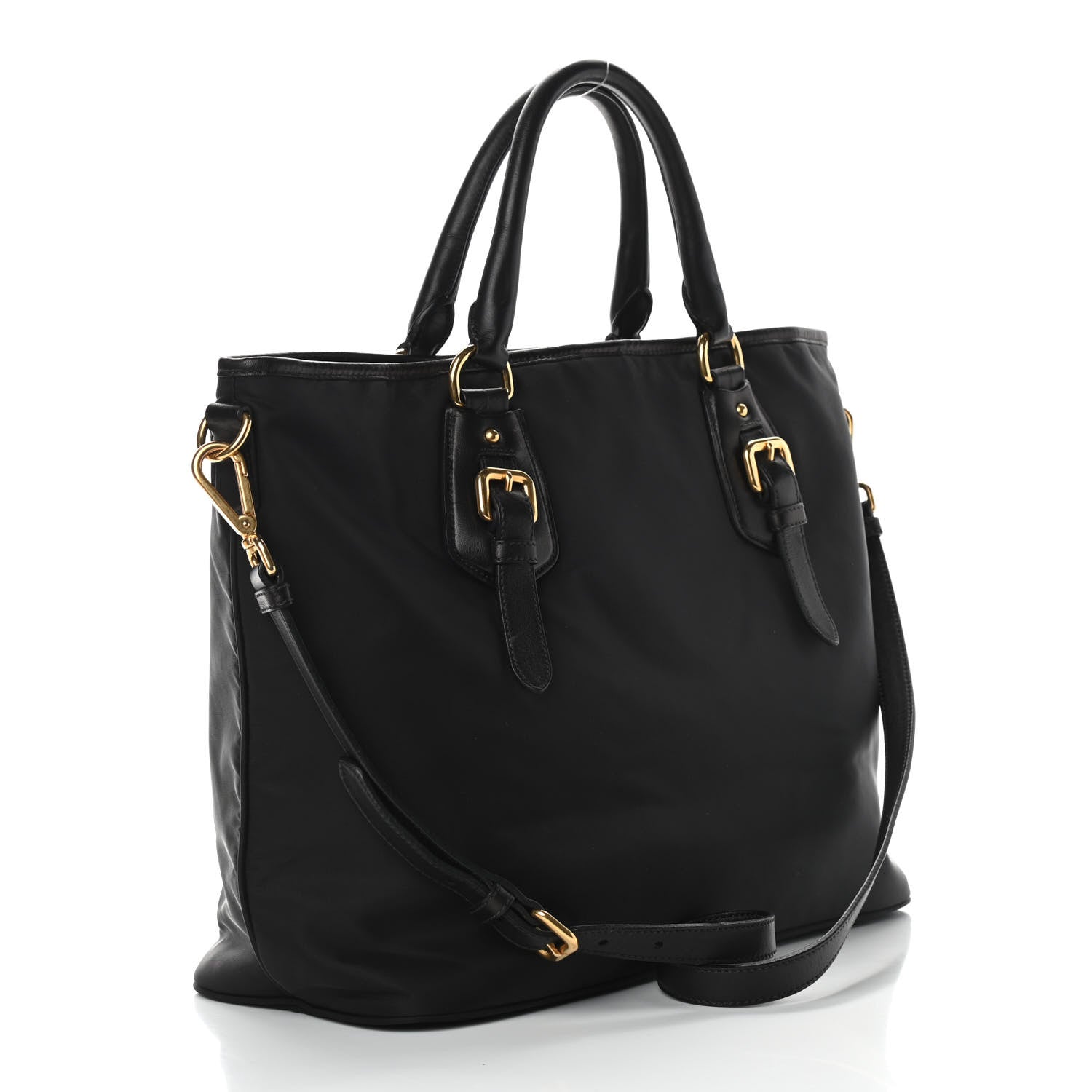 Prada Tessuto Nylon Soft Calfskin Tote Black 2 of 11