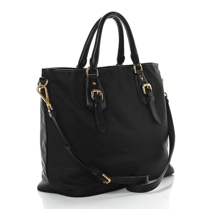 Prada Tessuto Nylon Soft Calfskin Tote Black 2 of 11