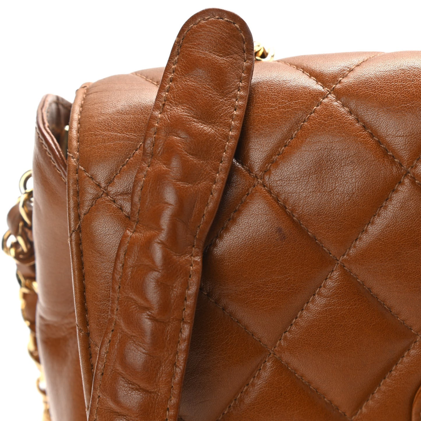Lambskin Quilted Small Single Flap Brown