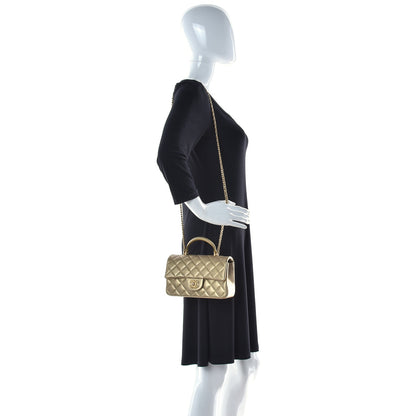 Chanel Metallic Caviar Quilted Mini Top Handle Rectangular Flap Gold 2 of 9