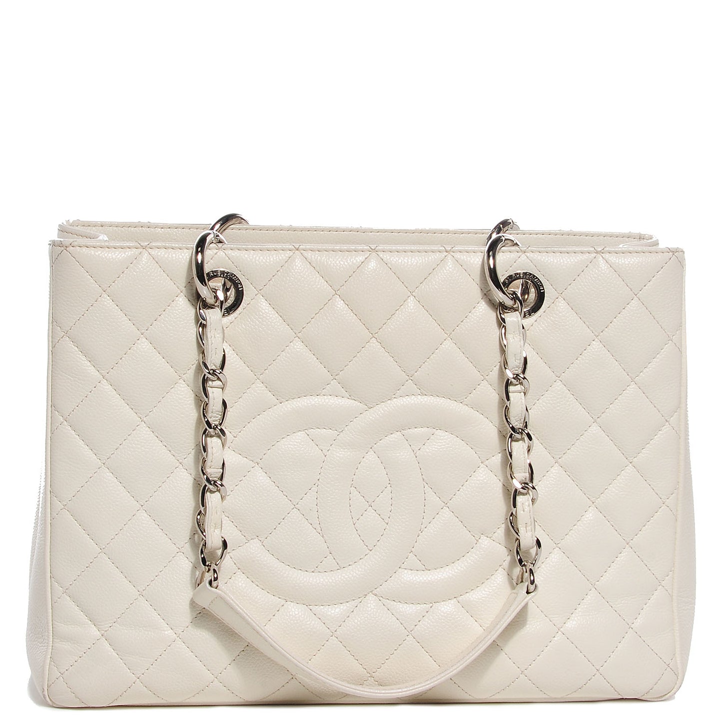 Caviar Quilted Grand Shopping Tote GST White