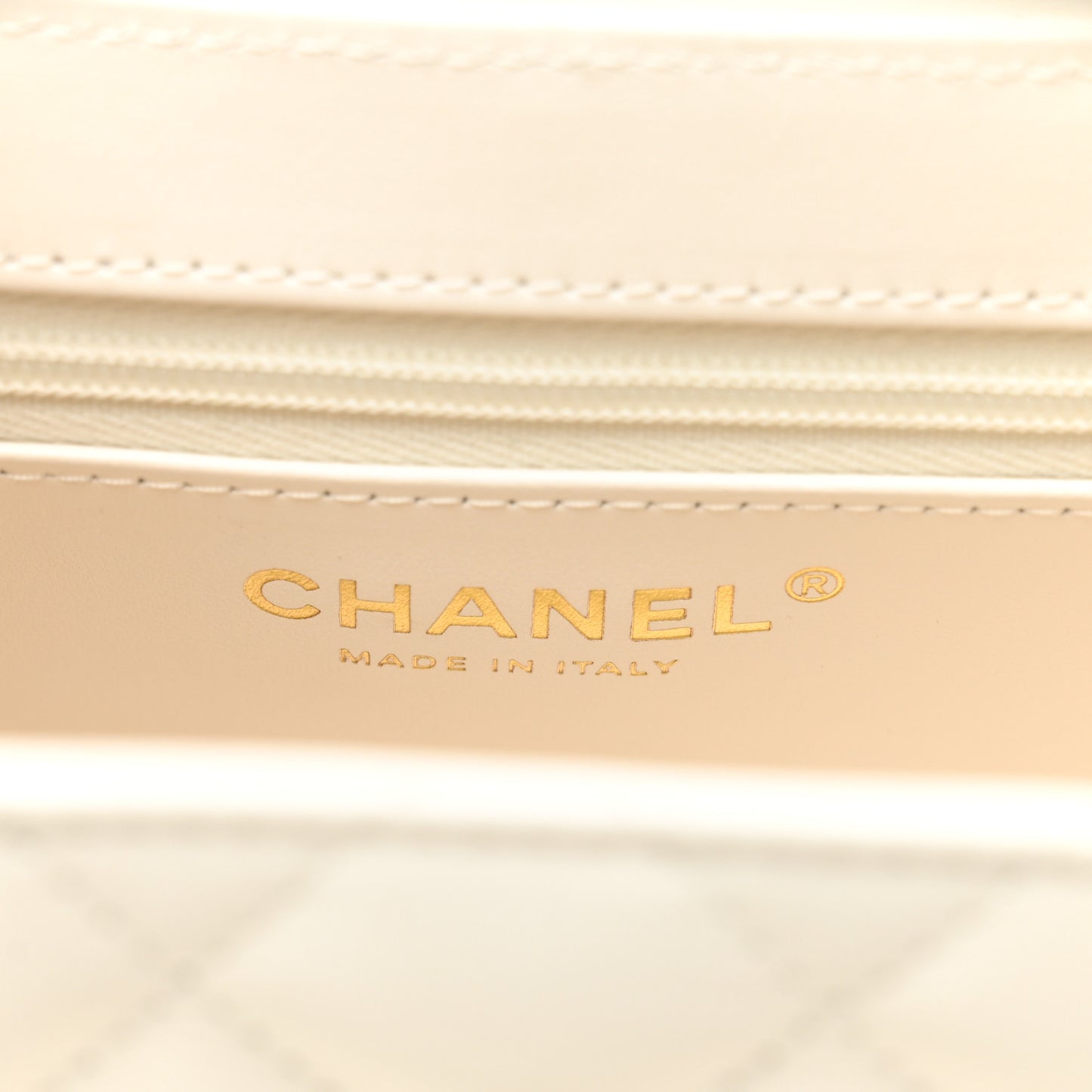 Shiny Aged Calfskin Quilted Nano Kelly Shopper White