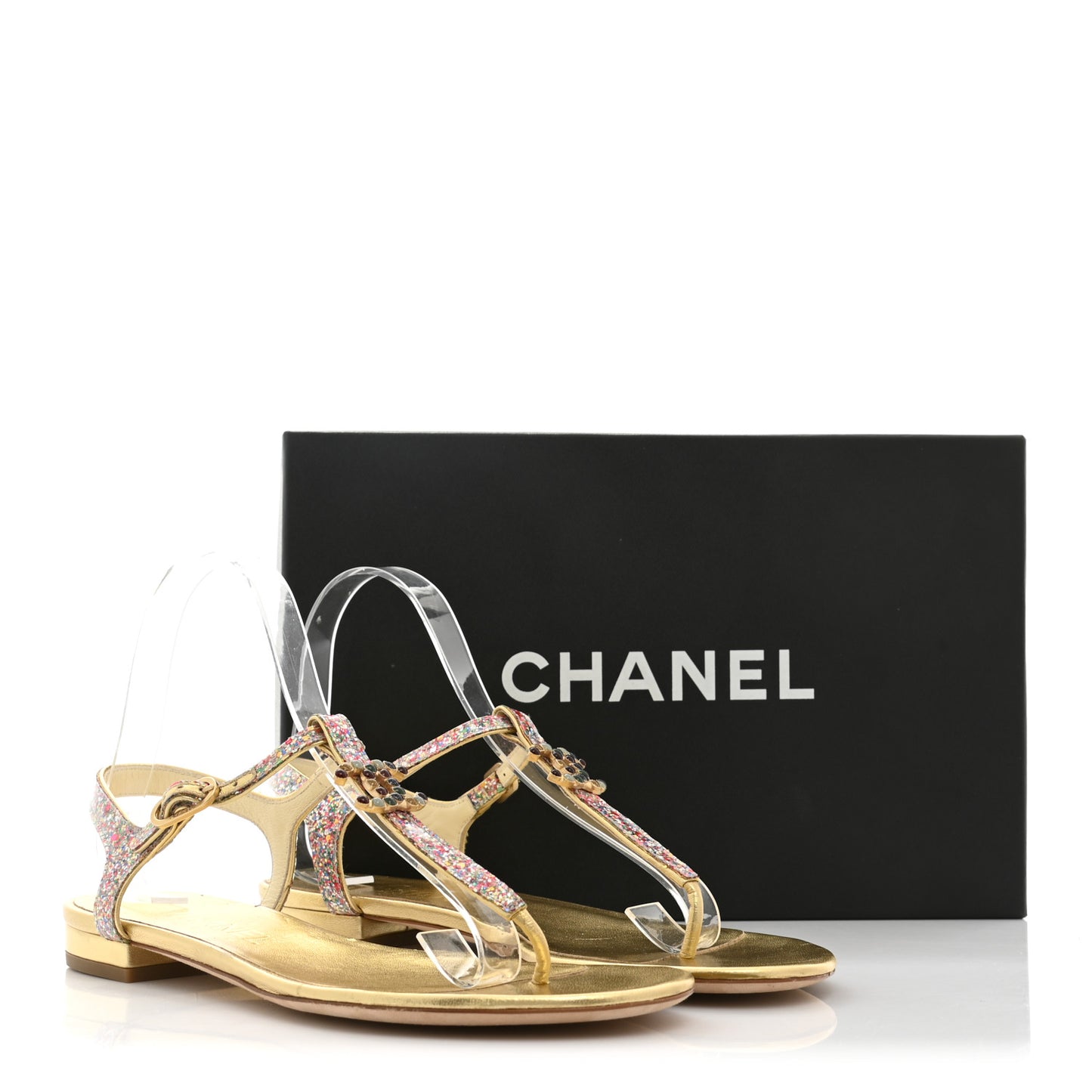 Patent Glitter Fabric CC Thong Sandals 37.5 Multicolor
