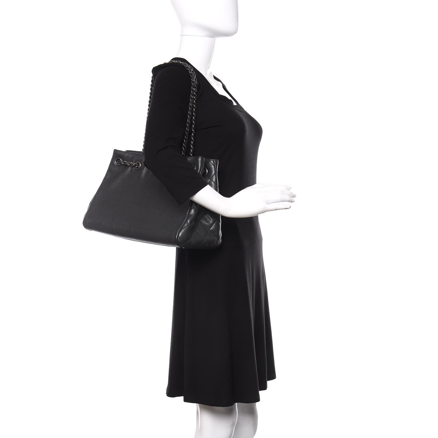 Chanel Metallic Grained Calfskin Medium Woven Chain Shopping Tote Black 2 of 12