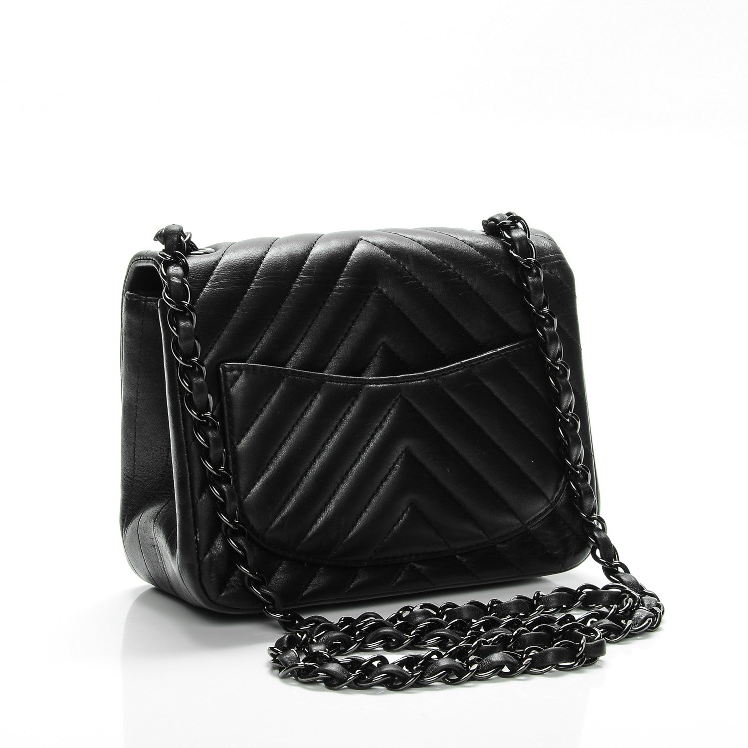 Chanel Lambskin Chevron Quilted Mini Square Flap So Black 3 of 8