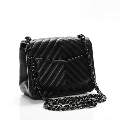 Chanel Lambskin Chevron Quilted Mini Square Flap So Black 3 of 8