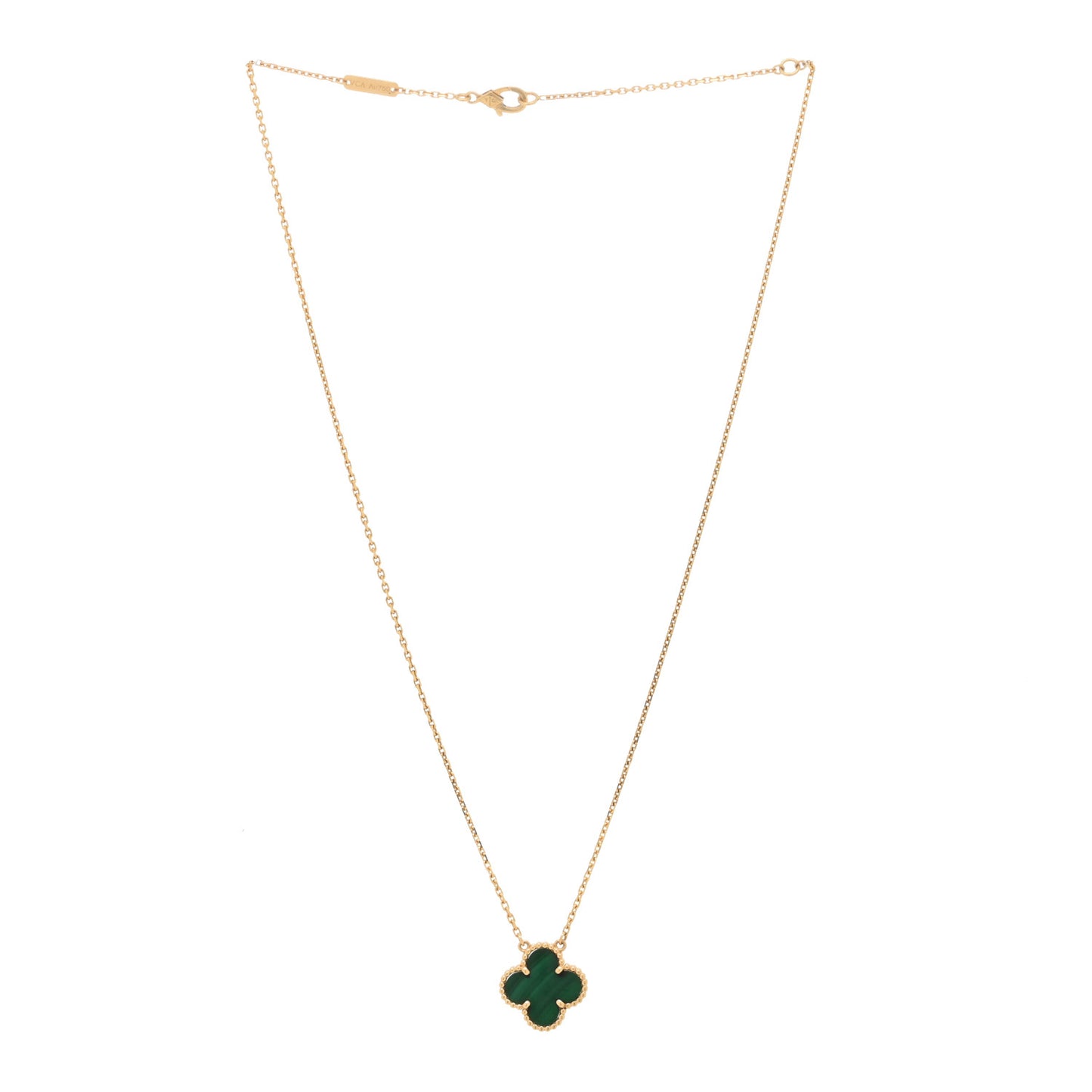18K Yellow Gold Malachite Vintage Alhambra Pendant Necklace