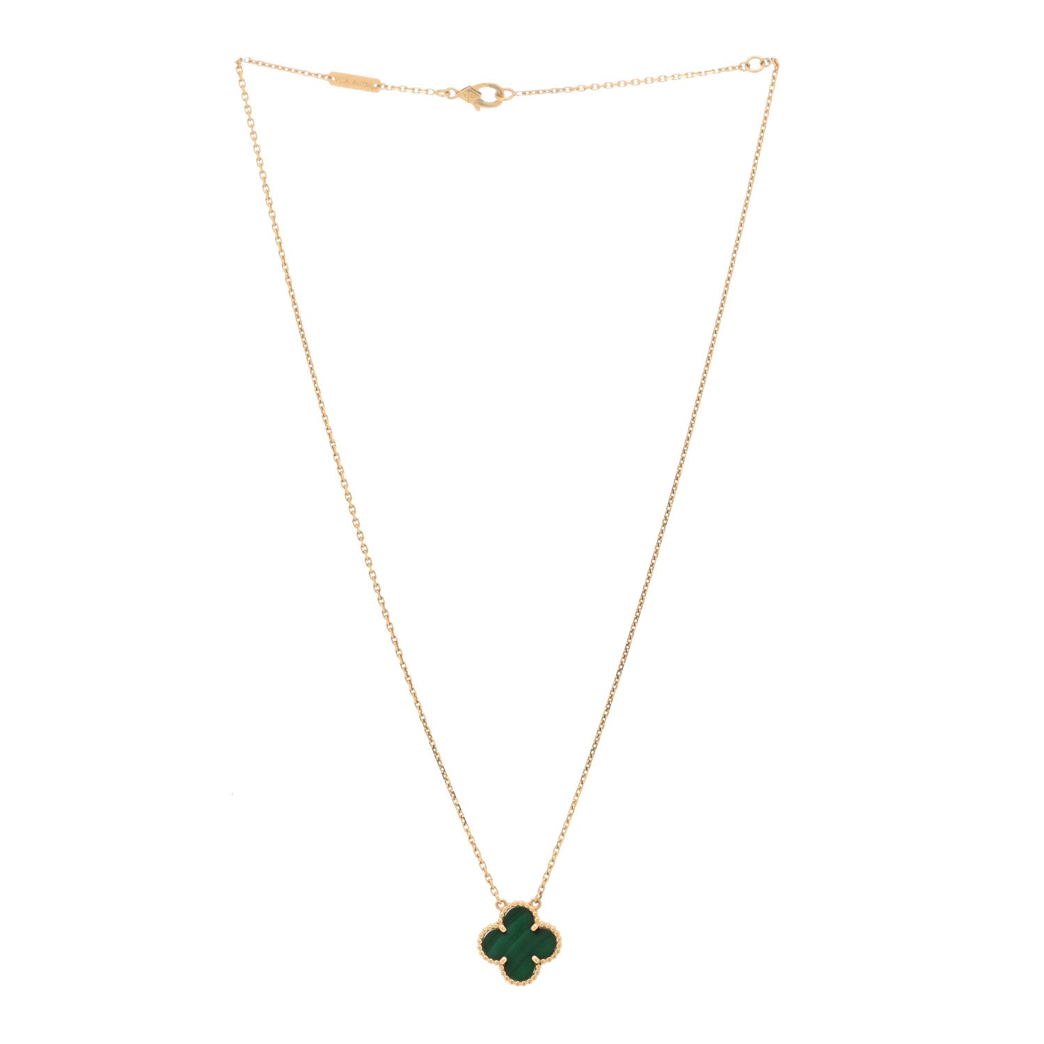 Van Cleef & Arpels 18K Yellow Gold Malachite Vintage Alhambra Pendant Necklace 2 of 4