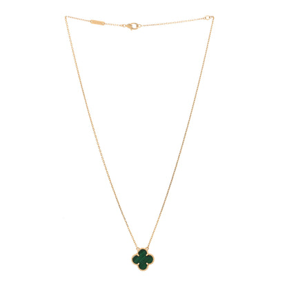 Van Cleef & Arpels 18K Yellow Gold Malachite Vintage Alhambra Pendant Necklace 2 of 4