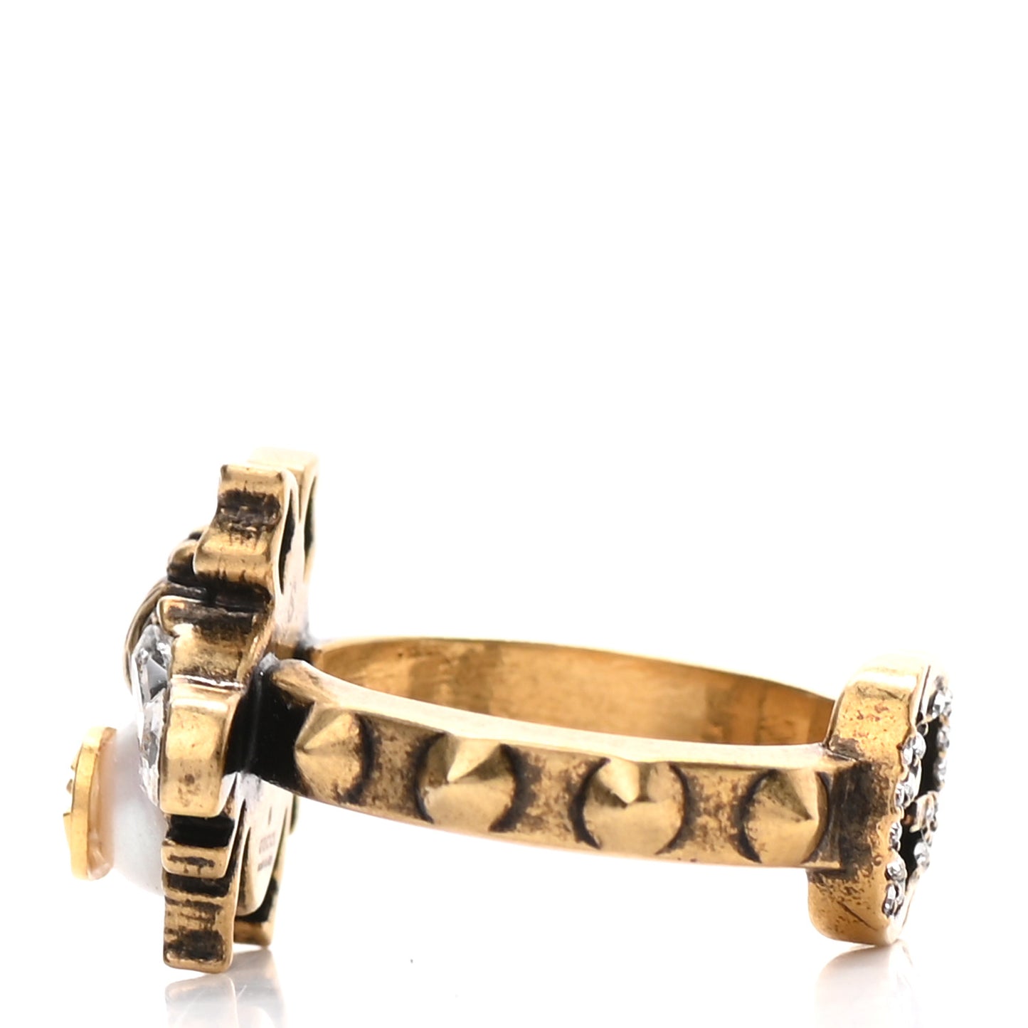 Metal Crystal Pearl Bee Ring 53 6.25 Aged Gold