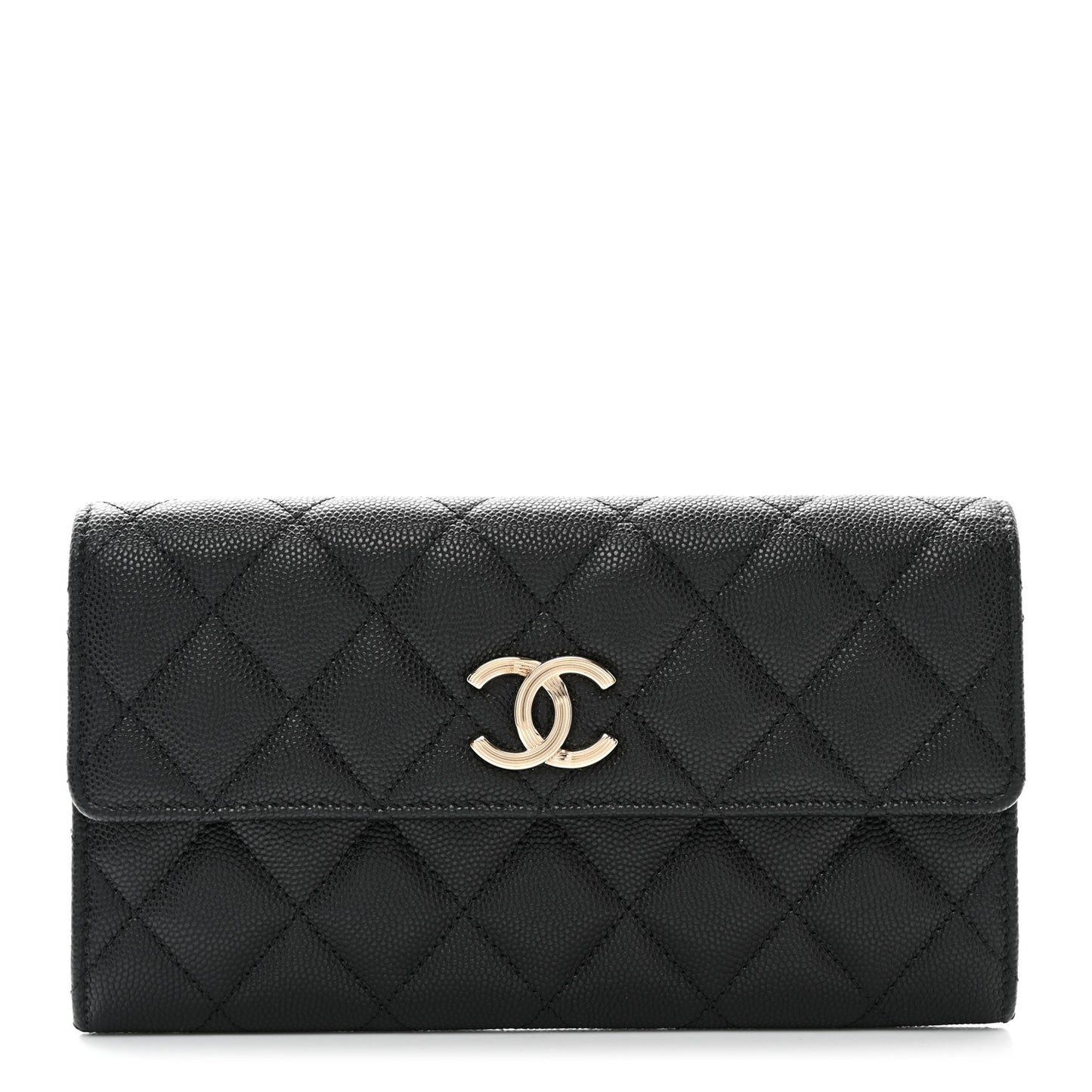 Caviar Quilted CC Large Gusset Flap Wallet Black
