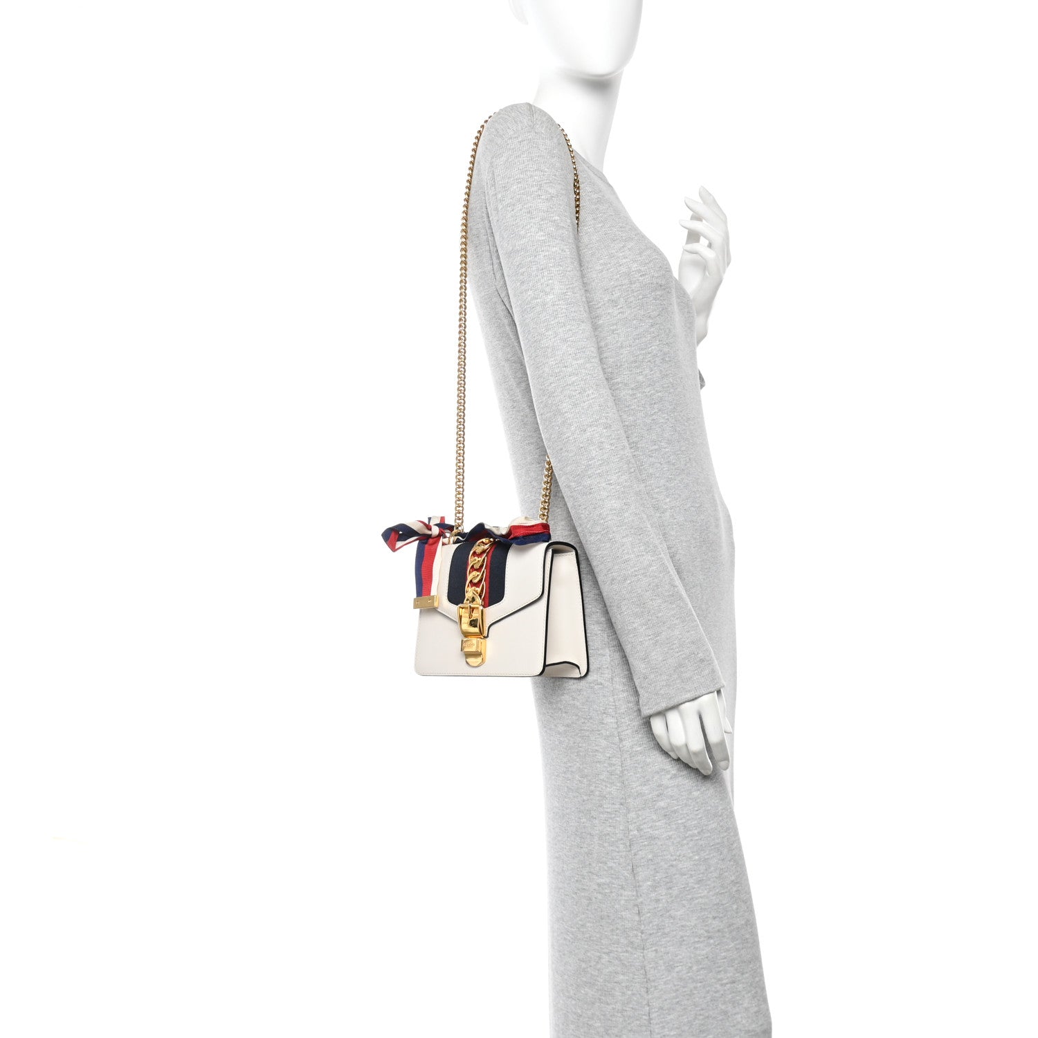 Gucci Calfskin Super Mini Sylvie Chain Shoulder Bag White 2 of 10