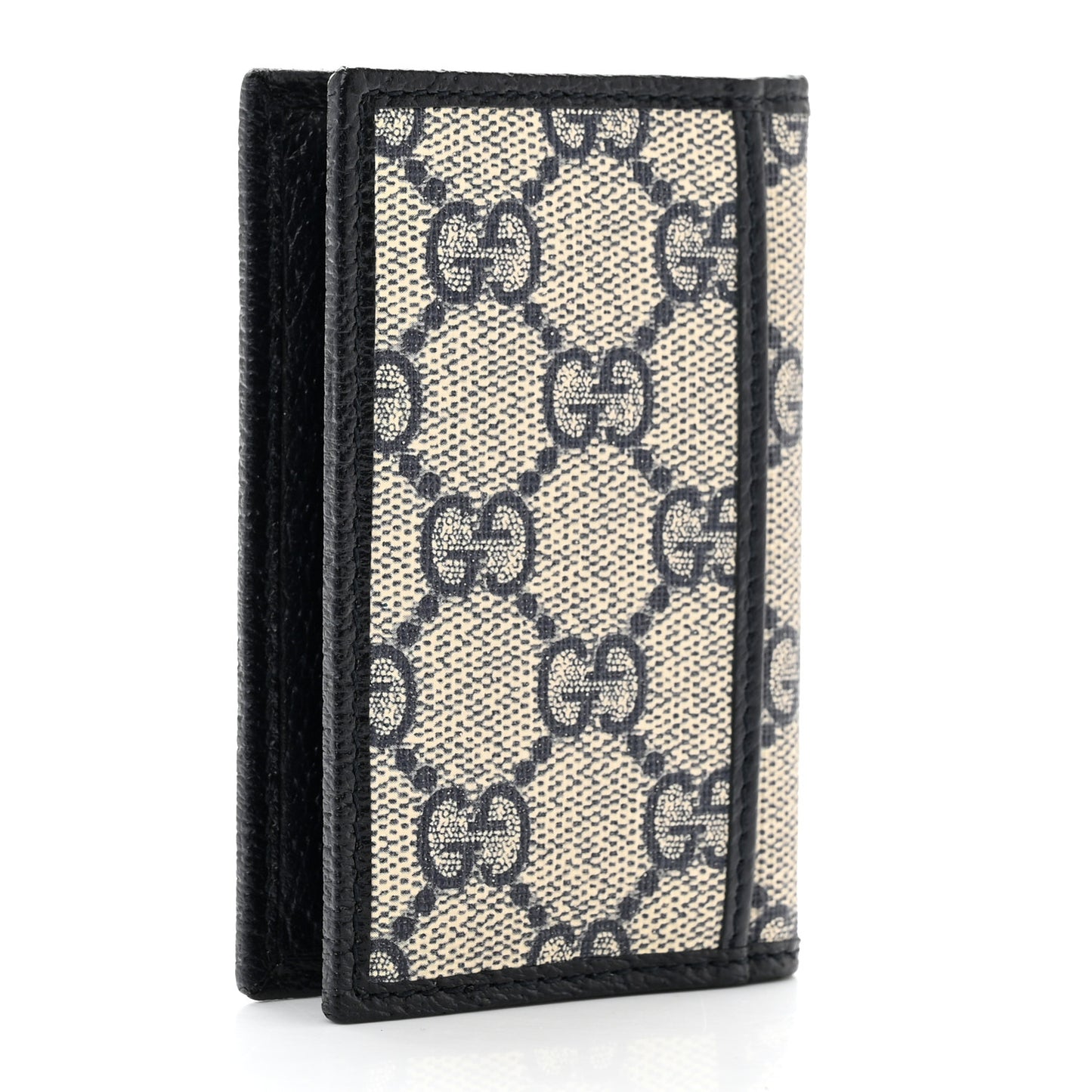 GG Supreme Monogram Textured Dollar Calfskin Retro Interlocking G Card Case Beige Blue