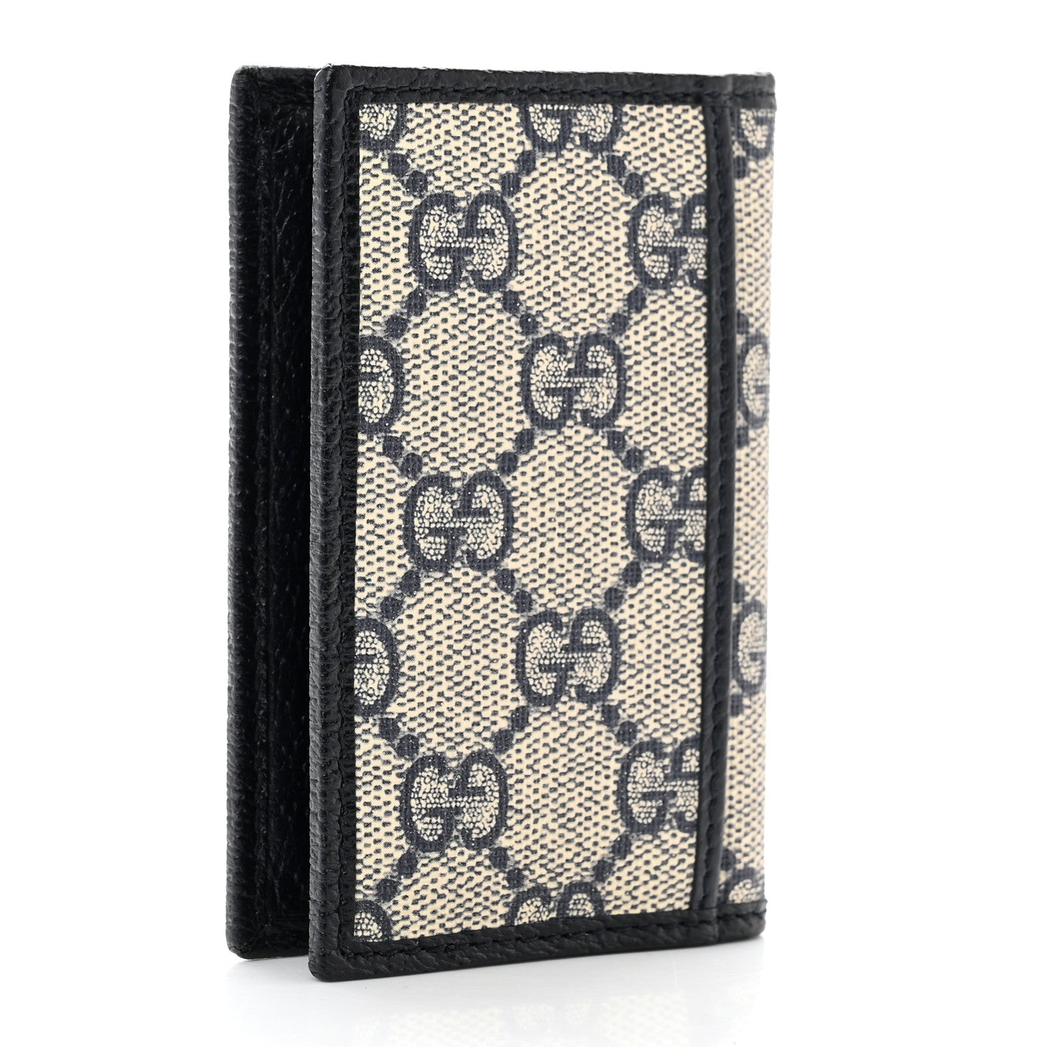 Gucci GG Supreme Monogram Textured Dollar Calfskin Retro Interlocking G Card Case Beige Blue 3 of 7