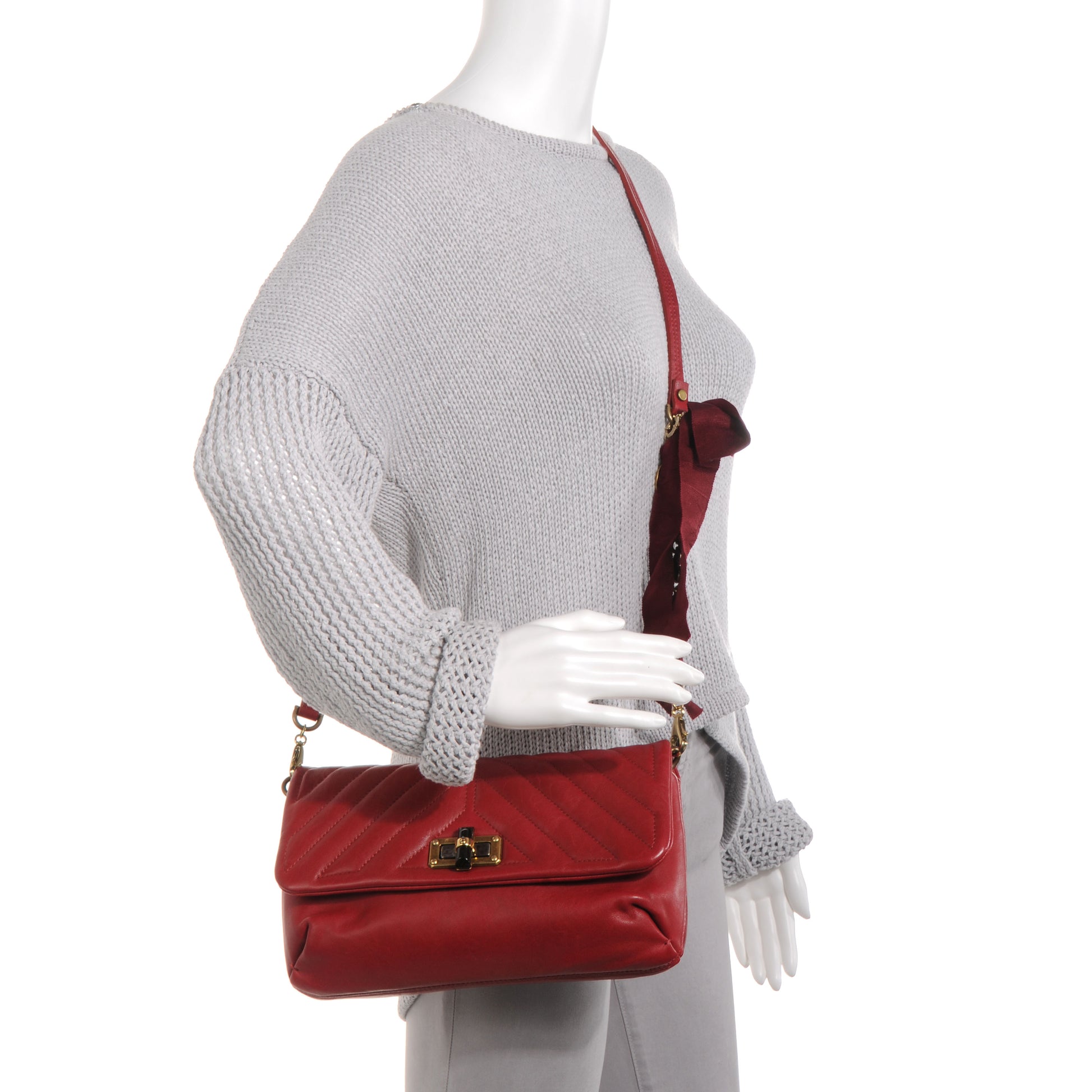 Lanvin Lambskin Quilted Happy Crossbody Bag Red 2 of 7