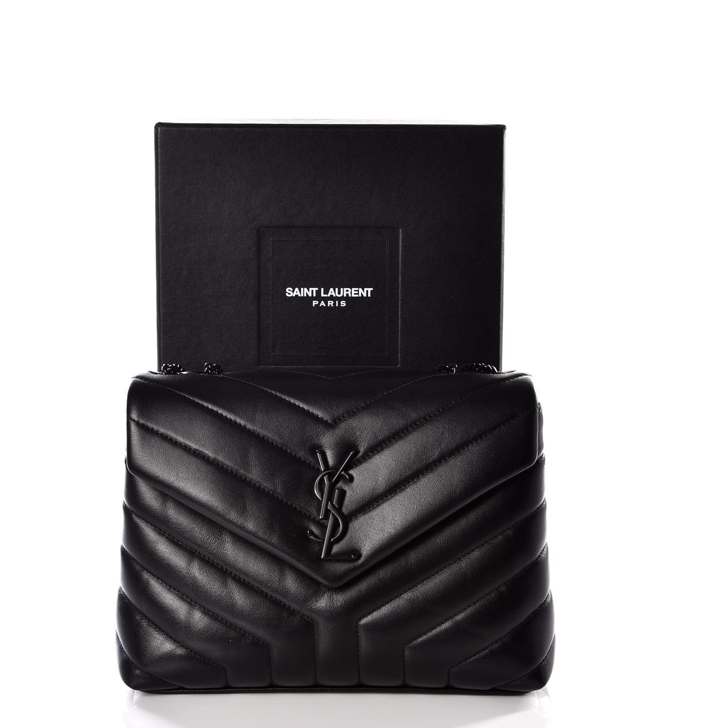 Calfskin Y Quilted Monogram Small Loulou Chain Satchel Black