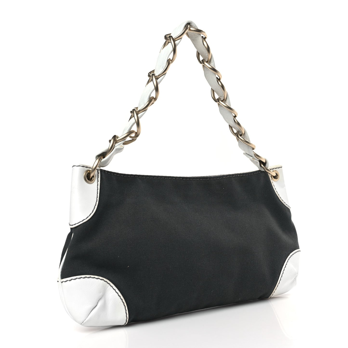 Lambskin Canvas CC Olsen Chain Shoulder Bag White Grey