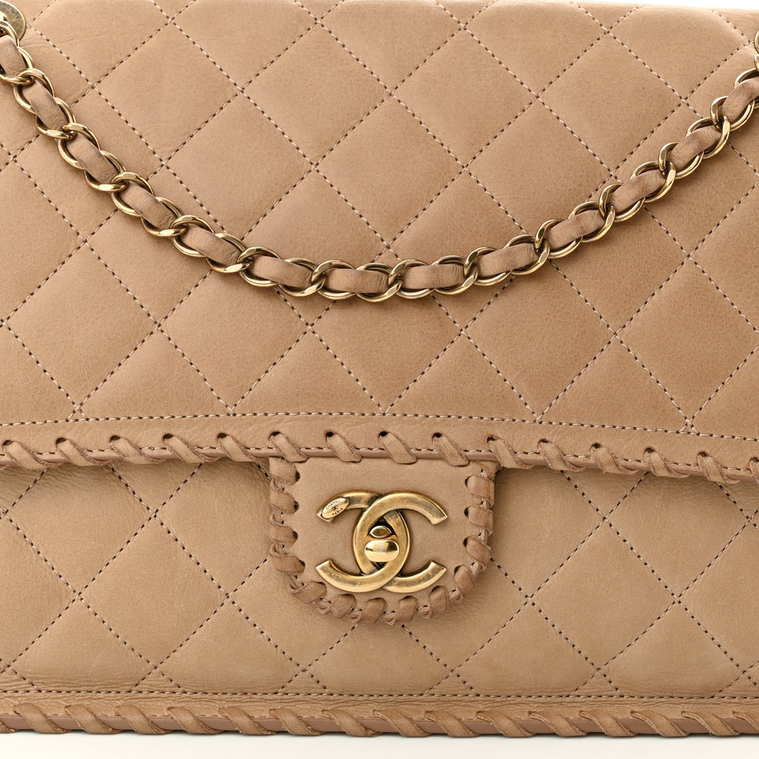 Chanel Iridescent Calfskin Jumbo Happy Stitch Flap Beige 8 of 11