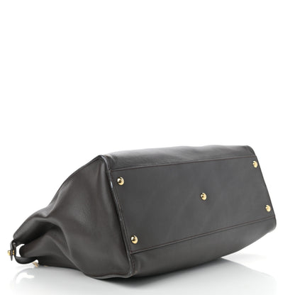 Fendi Vitello Dolce Marmol Large Peekaboo Iconic Satchel Ebano Blu Scuro 4 of 16