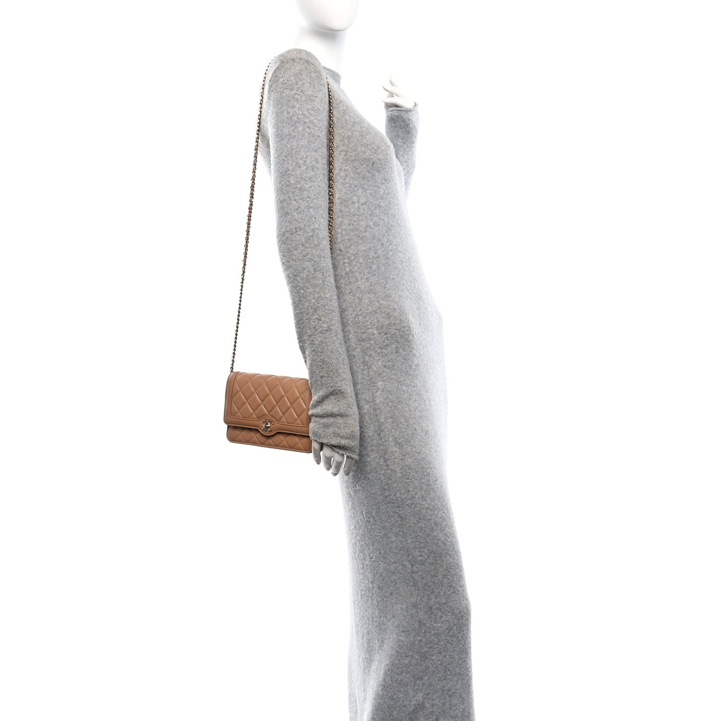 Lambskin Quilted Hold The Line Wallet On Chain WOC Dark Beige