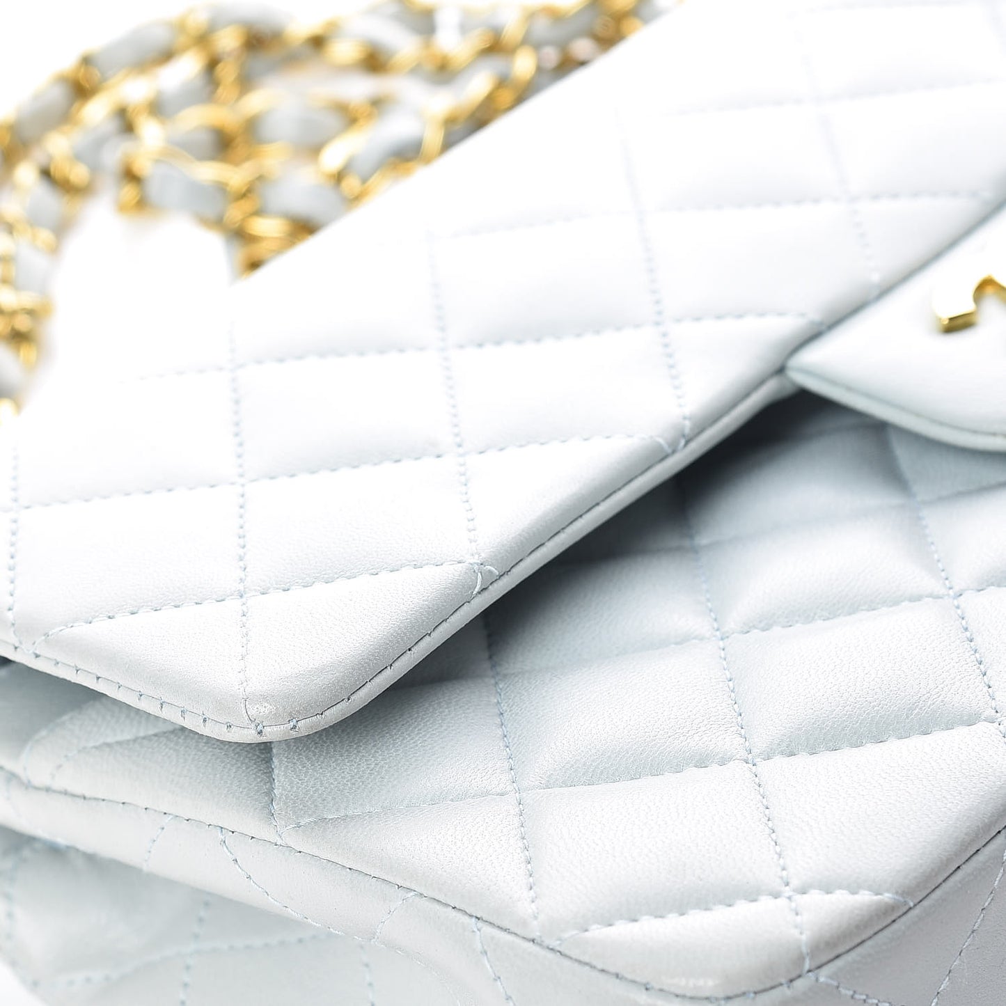 Lambskin Quilted Small Double Flap Light Blue