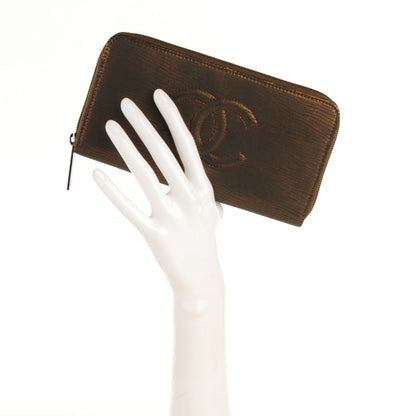 Chanel Iridescent Stamped Calfskin Large Timeless CC Gusset Zip Around Wallet Brown 2 of 7