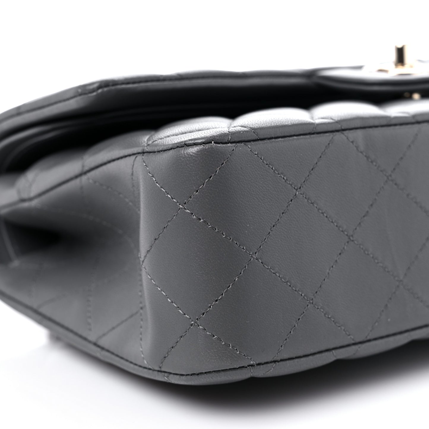 Lambskin Quilted Medium Double Flap Dark Grey