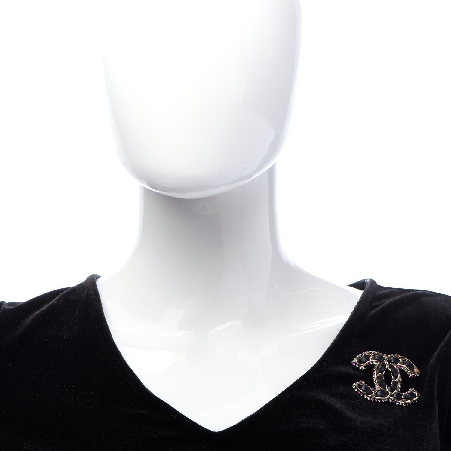 Chanel Lambskin Crystal CC Chain Brooch Black Gold Multicolor 2 of 5